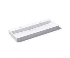 Mai & Mai Lavabo suspendu salle de bains pour 2 double vasque à poser blanc 120cm lave mains rectangulaire en résine avec cache bonde Col19 120x46x13cm