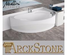 Baignoire dangle Asymétrique courbe Novellini Vogue Standard châssis colonne Robinetterie Installation droite DX Panneau avant 150x85 165x85 H55 cm appuie-tête acrylique blanc brillant eau séance