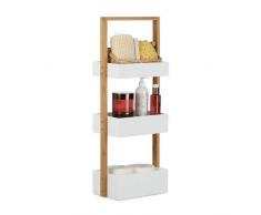 Relaxdays Étagère de salle de bain rangement serviteur de douche avec 3 paniers bois HxlxP: 76 x 30 x 18,5 cm, blanc/nature