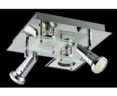 Trango TG3089 Plafonnier 4 ampoules LED design, carré, pour salle de bains, avec 4 ampoules LED GU10, 230 V