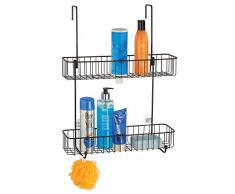 mDesign étagère de douche en métal anticorrosif – montage facile sur la porte de douche – serviteur de douche avec 2 niveaux – à fixer sans percer – couleur bronze