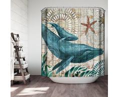 JMAHM Océan Rideau de douche imperméable et Antimoisissure Polyester Rideau de douche en tissu Ensemble de bain Accessoires, Colorful-Whale, 180x180