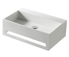 Lavabo suspendu ambré TWG02 en fonte minérale Solid Stone avec porte-serviettes intégré - 60x40x20cm
