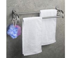 AJOXEL Porte Serviettes pour Salle De Bain ou Cuisine, 50cm Barres de Serviette Mural avec Crochets Acier Inoxydable Auto-Adhésif (2 Arms)