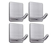 FOTYRIG Crochet Adhésif Crochet Mural de Salle 8kg Max de Bains en Acier INOX Porte Serviette avec Scotch Adhésif Famille et Bureau-4 Pièces