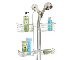mDesign étagère de Douche pour la Salle de Bain – Panier de Douche avec 4 paniers pour shampooings, gels Douche, etc. – serviteur de Douche en métal, à Fixer sans percer – argenté Mat