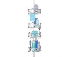 mDesign étagère d’angle en métal – étagère de douche télescopique sans perçage – meuble d’angle salle de bain élégant pour shampooings, après-shampooings – motif floral – argenté