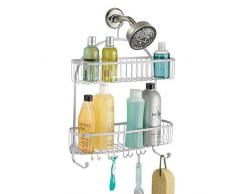 mDesign rangement de douche suspendu – étagère de douche pratique – montage sans perçage – paniers de douche en acier affiné pour tout accessoire de douche (shampooing, rasoirs etc.)