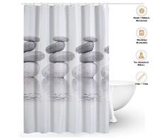Tapusen 72x72Rideau de Douche Gris en Galet Hydrofuge, résistant à la moisissure, avec 12 Oeillets en métal renforcé, 12 Crochets et Un Ourlet épais, 100% Polyester (Pierre Grise)