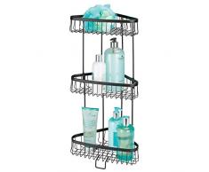 mDesign étagère d’angle pour douche autoportant – meuble de rangement pratique à 3 niveaux – support pour douche idéal pour shampooings, gels de douche, serviettes & Cie. – noir mat