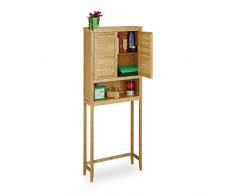 Relaxdays Meuble dessus machine à laver bambou salle de bain LAMELL armoire colonne étagère avec portes HxlxP: 170 x 70 x 22,5 cm bois, nature