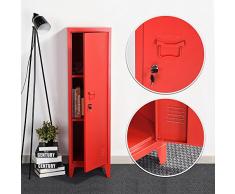 Cabinet Métal Haut Rangement Armoire Colonne 1 Porte Vérouillable Etagères Rouge