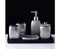 Set d’Accessoires de Salle de Bains contemporaine ,Set de Salle de Bain en céramique,6 pièces,Plateau,Bouteille de Lotion,Coupe pour Bain de Bouche,Porte-Savon,Bouteille en Coton-Tige