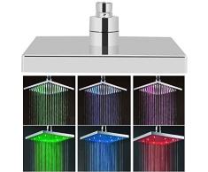 Pomme de Douche Lumineuse Led 7 Couleurs Changeantes Pluie Carré Douchette Salle de Bain en Acier Chromé 20x20cm