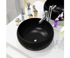 Nishore Vasque à Poser de Salle de Bain Lavabo Céramique Emaillée Rond Noir 40 x 16 cm