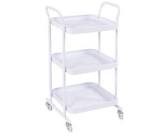 COSTWAY Desserte à roulettes Chariot de Service avec 3 Etages de Rangement pour Cuisine Salle de Bain Salon Chambre Bureau 50.5 x 40 x 88.5 CM Blanc