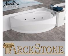Baignoire Angle courbe asymétrique Novellini Vogue Hydro 150x85 165x85 H55 cm colonne installation droite DX Panneau avant Whirlpool Télécommande appuie-tête châssis acrylique blanc brillant séancen