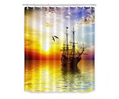 LB Mer Rideaux de Douche avec Crochets Bateau à Vapeur SunsetÀ Motifs Longs Rideaux de Bain Résistant à l'eau Tissu Polyester Anti Moule Décor de Salle de Bain 150X180 CM