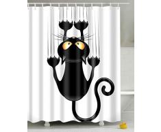Leashy Rideau de Douche à Assembler soi-même, Motif Chat Humoristique, avec Crochets (Chat Noir, 150x180)