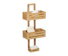Relaxdays Serviteur de douche en bambou H x l x P: 65 x 28 x 15,5 cm 3 étages compartiments panier corbeille à suspendre étagère murale en bois baignoire rangement pour la salle de bain, nature