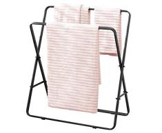 mDesign Rangement Serviettes Pratique – Porte-Serviette autoportant à 2 tringles pour Les Serviettes de Bain – Porte-Serviettes sur Pied Moderne en métal – Noir Mat