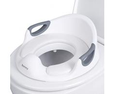 BAMNY Bébé Réducteur de Toilette, Rehausseur WC Enfant Siège de Toilette Avec Coussin Poignée Dossier, Conception Antidérapants ergonomique (blanc)