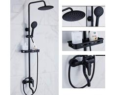 Colonne de Douche Noire avec Douchette 8 Colonne Douche Hydromassante Hauteur Réglable Mitigeur Thermostatique Douche Anti-Brûlure pour Salle de Bain