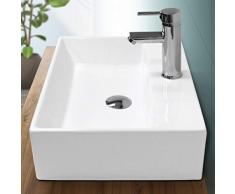 ECD Germany Vasque à Poser lavabo Salle de Bain - en céramique - Blanc - 515 x 360 mm - Lave-Mains Suspendu Vasque Salle de Bain Toilette - avec trop-Plein et Trou de Robinet - Angulaire