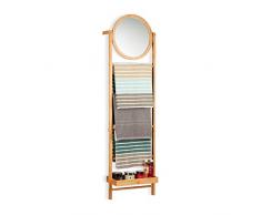 Relaxdays Porte-serviette bambou avec miroir 4 barres porte-serviettes salle de bain rangement, nature