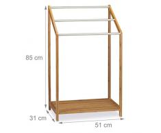 Relaxdays 10020291 Porte-serviettes en bambou sur pied 3 barres HxlxP: 85 x 51 x 31 cm support serviette salle de bain, nature