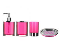 Premier Housewares 1601515 Set de 4 Accessoires de Salle de Bain Plastique Effet Chromé/Rose