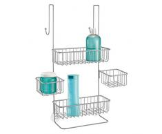 mDesign étagère de douche à suspendre à la porte de la douche – serviteur de douche pratique sans perçage – valet de douche pour tout accessoire de douche – en métal – argenté