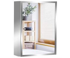 HOMCOM Armoire de Salle de Bain Toilette Murale avec Miroir Porte 3 Etages Acier Inox 40L x 13l x 40Hcm Neuf 61