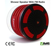 iFox iF013 - Enceinte Bluetooth pour la douche - certifiée étanche/fonction radio FM - compatible avec tous les appareils Bluetooth tels que iPhone/iPad/iPod/PC - Rouge et noir