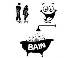 Foonii 3 PCS Autocollant Mural, Toilette/salle de bain/Baignoire Porte Autocollant Stickers Muraux, Créatif Imperméable Amovible Décorations Intérieure Stickers (noir)