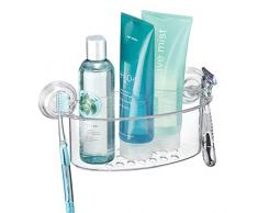 InterDesign Power Lock panier de douche, valet de douche en plastique avec ventouses puissantes, transparent