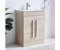 Aum Home Meuble de lavabo sur pied avec lavabo en bois 2 portes battantes Grand espace de rangement 600 mm