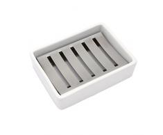 Lofekea Porte-Savon en céramique Porte-Savon en Acier Inoxydable pour Salle de Bains et Douche Double Couche Drainant Soap Box