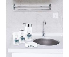 JOTOM Conception Moderne d'un Ensemble de 6 Pièces Accessoires de Salle de Bains en Plastique Set de Savon émulsion Boîte à Dents Tasse de Toilette Poubelle (Wapiti)