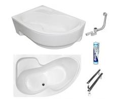 ECOLAM Baignoire de coin en acrylique asymétrique Fortuna 150x100 cm gauche, Blanc, siphon, silicone gratuit panneau