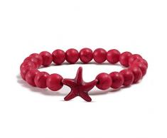 SJY Bracelet-Marbre Rouge Bracelet Creative Design Étoile de Mer Bracelet En Pierre Naturelle Pierres de Lave Perles Main Bracelets Femmes Bijoux Pour Hommes Vêtements Personnalisés Accessoires