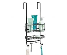 mDesign Rangement de Douche Suspendu à la Porte de la Douche – étagère de Douche Pratique – avec ventouses et 4 Crochets – Accessoire de Rangement Salle de Bain – Noir Mat