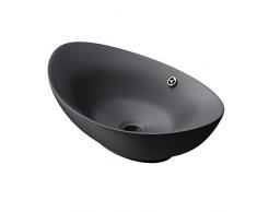 Mai & Mai lave main évier vasque 58x38x19 cm en céramique anthracite ovale sans perçage pour robinet lavabo avec trop-plein à poser BR818