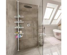 Deuba Etagère dangle télescopique 4 tablettes blanche 155 290x34x21cm Salle de bain douche étagère réglable