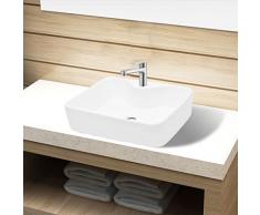 Festnight Vasque pour Salle de Bain en Céramique rectangulaire Lavabo Blanc 480 x 370 x 135 mm