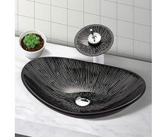 Gimify Lavabo Vasque en Verre Trempé Salle Vasque à Poser ovale Lave-Mains Noire，54 x 36 x 16cm
