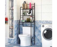 Etagère de Salle de Bain, Meuble de Rangement Au-Dessus des Toilettes WC ou Lave-Linge avec 3 Tablettes, en Métal Laqué 165 x 55 x 25cm(Noir)