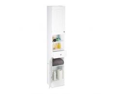 Relaxdays Colonne de salle de bain en bois blanc armoire porte tiroir meuble de rangement MDF lamelles HxlxP: 173,5 x 30,5 x 32 cm, blanc