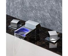 Ensemble de Douche Robinet Chrome moderne Led Couleur lumineuse intelligente chaude et froide lavabo robinet cascade à trois trous de cuivre Salle de bains bassin robinet de la baignoire Belle pratiqu
