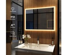 Meykoers miroir mural miroir de salle de bains LED avec éclairage 80x60cm blanc chaud 3000K, miroir avec éclairage miroir éclairé de interrupteurs muraux